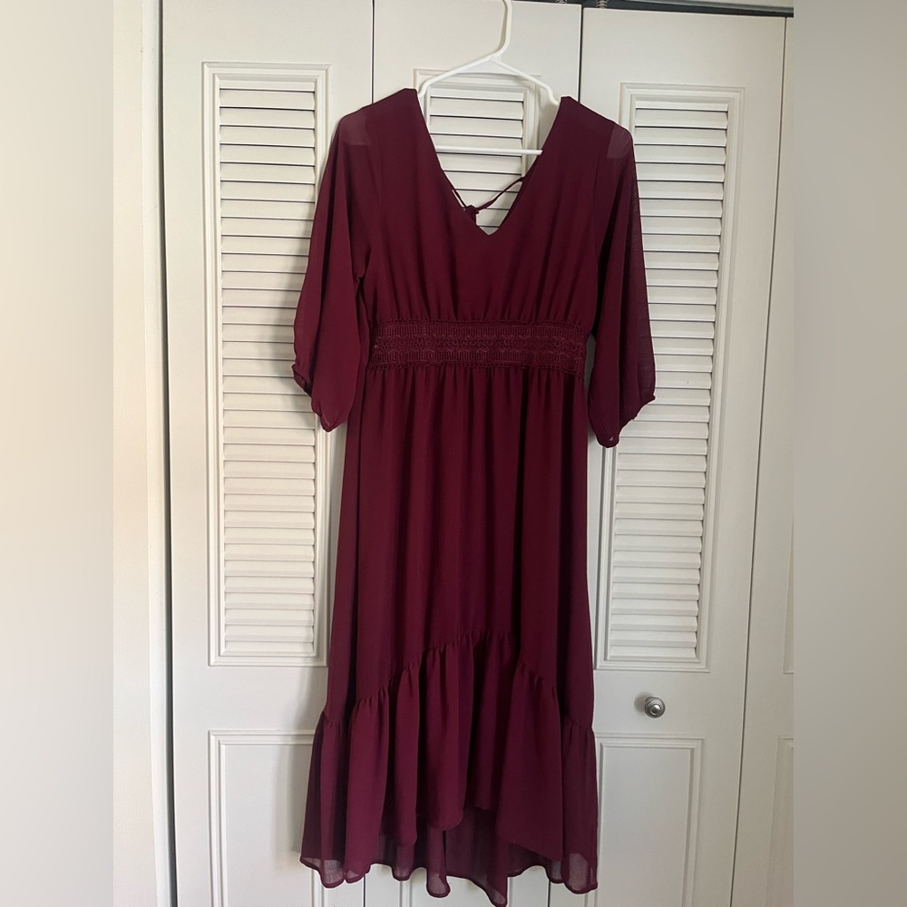Burgundy Maxi Peasant Dress